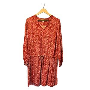 April Cornell XL Red Floral Drop Waist Boho Long-sleeve Dress Tunic EUC